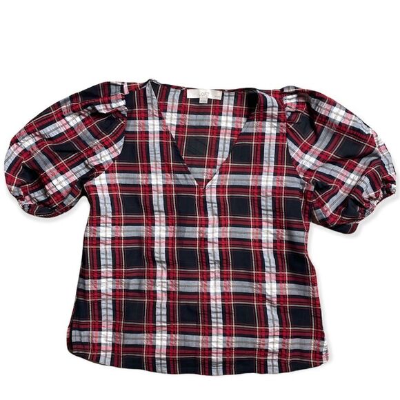 Loft SZ XSP red and white plaid blouse - Picture 4 of 6